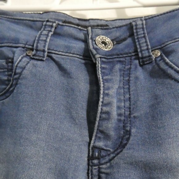 SUKO JEANS | size 4 | Faded Blue Denim With Black Striped Sides - Picture 9 of 16